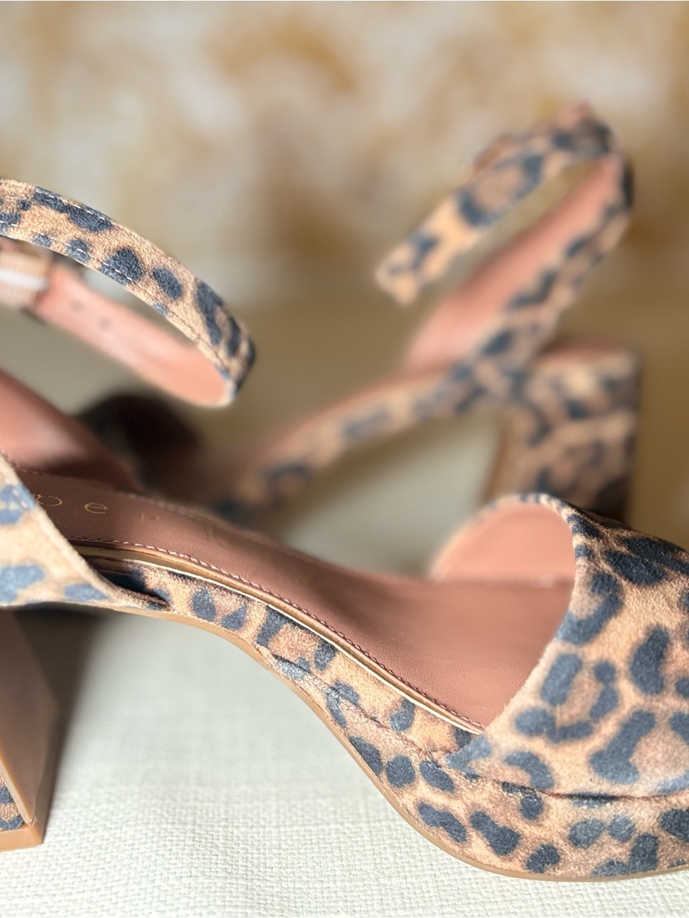Leopard Print Block Heel Sandals | Animal Print Ankle Strap Heels | Neutral - Picture 5 of 7